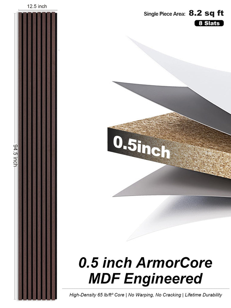 Wood Panels for Wall, Walnut, 4 Pcs, 94.5x12.5 in
