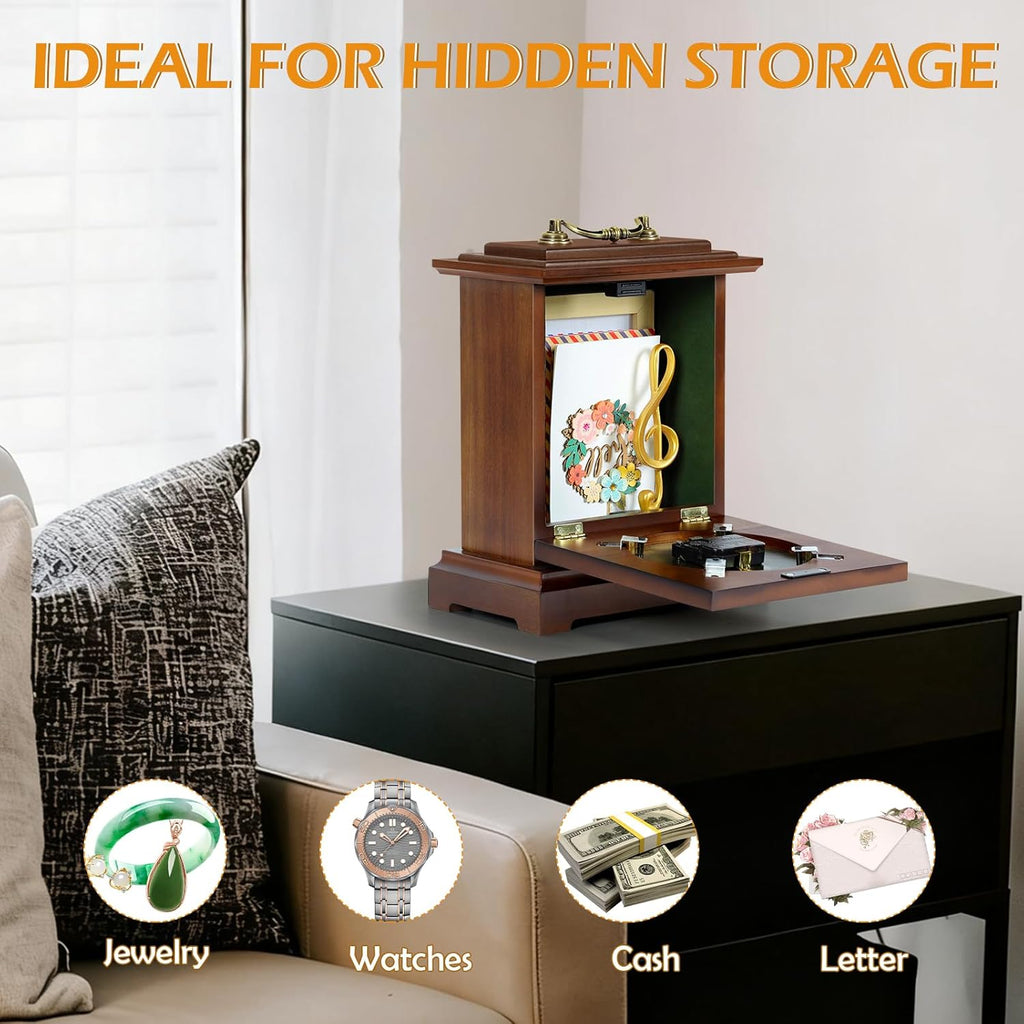 Shinoske Mantel Clock Battery Operated with Hidden Safe,Secret Compartment for Cash,Jewelry,Rings,Watches,Vintage
