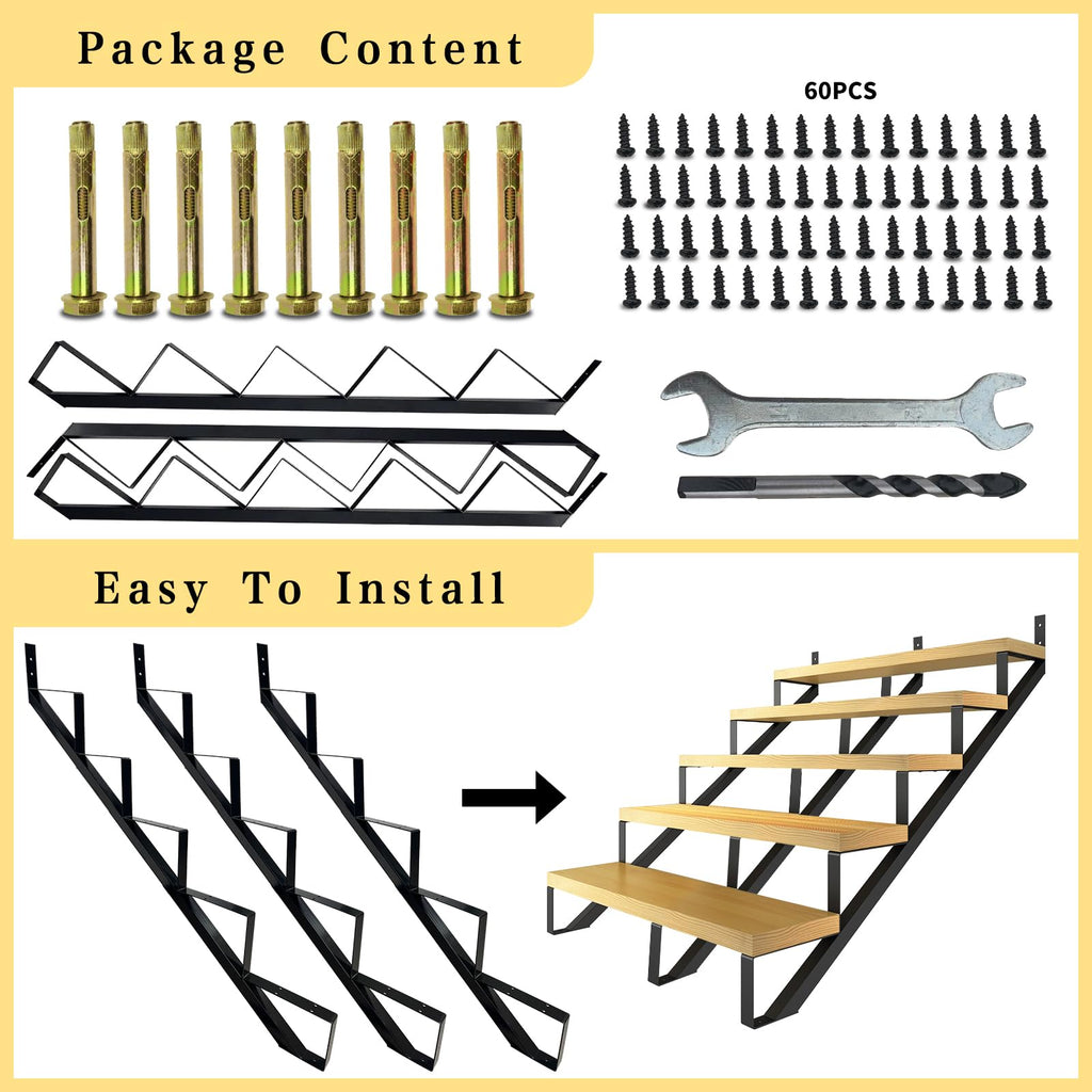 5 Step Metal Stair Step Steel Riser Stringers for 34.7" Height Deck, 3Packs