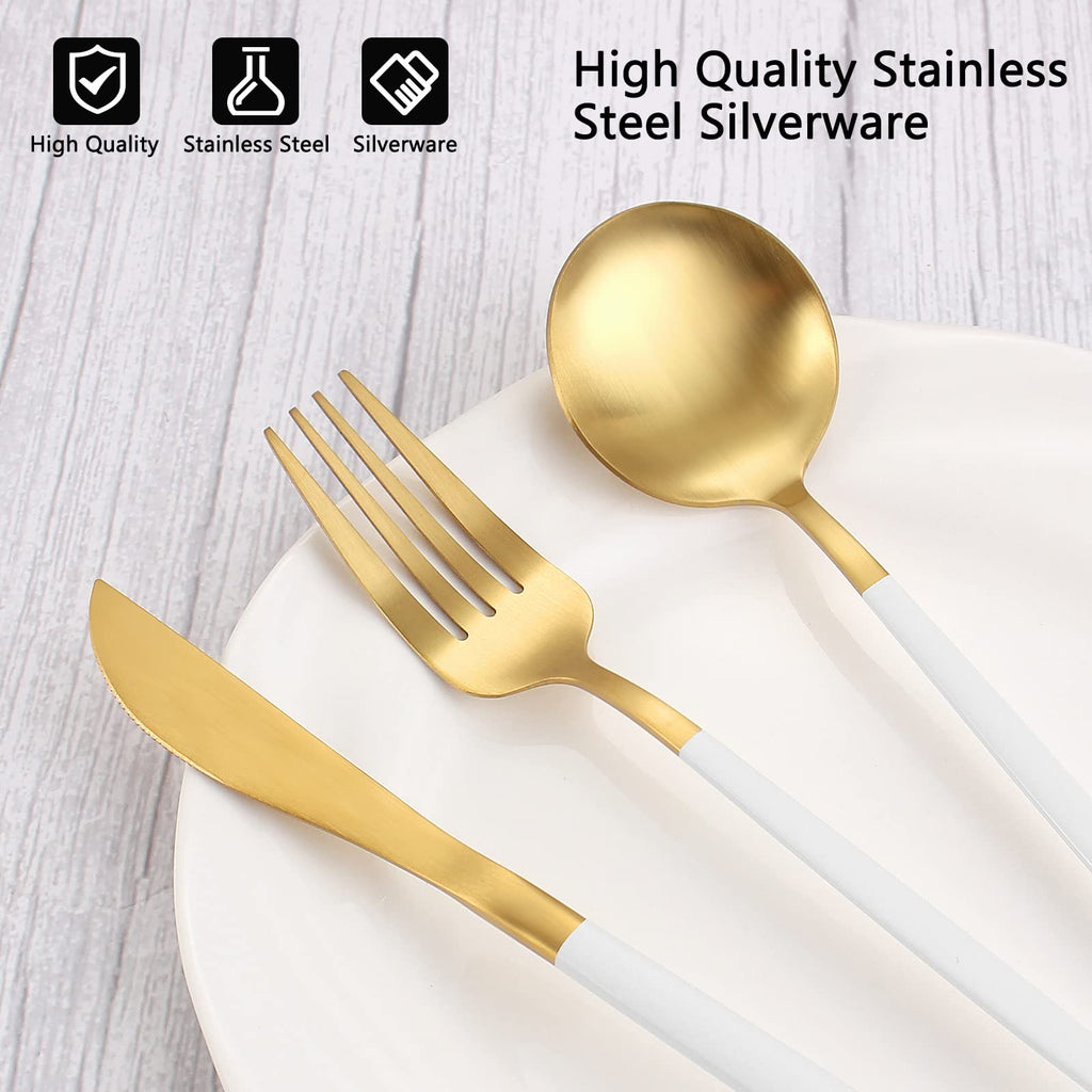 Matte White Gold Silverware Set, 20-Piece Stainless Steel Flatware Set, Satin Finish tableware Cutlery Set, Service