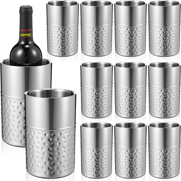 Wine Chiller Bucket Stainless Steel Double Wall Insulated Wine Cooler Bucket to Keep Cold, Hammer Pattern - Set of 12