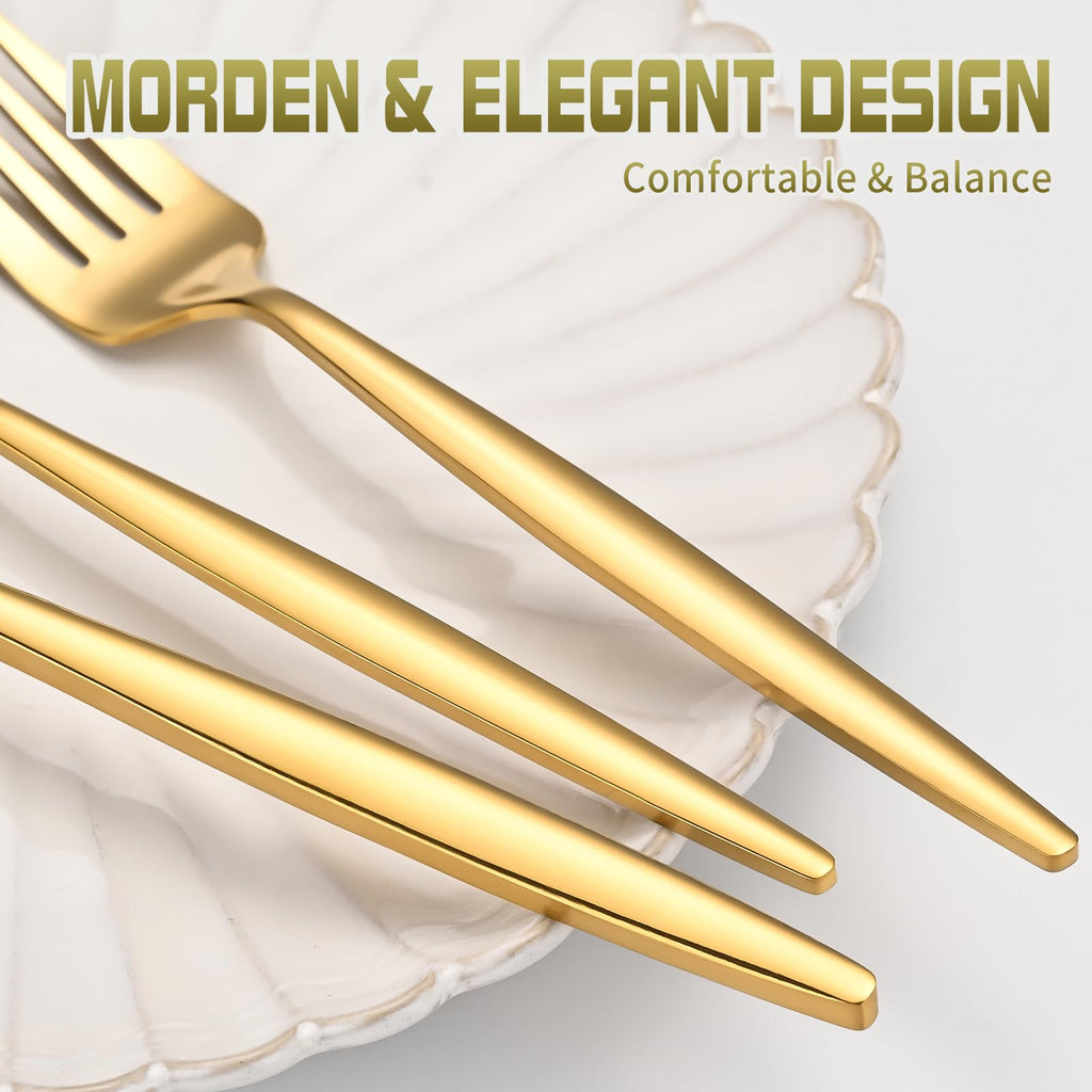 60-Piece Gold Silverware Set for 20, Food Grade Stainless Steel Flatware Set with Thickened Forks Spoons Knives