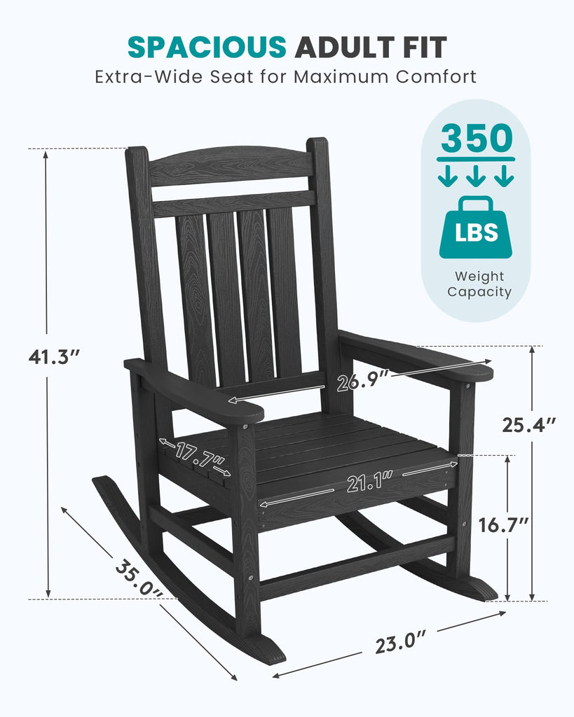 Outdoor Rocking Chair, Patio Rocking Chair, Black