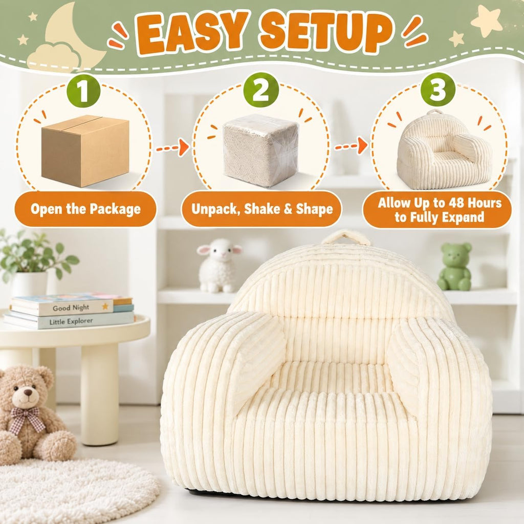 Kids Sofa Chair, Comfy Bean Bag Chair with Armrests, Ages 3 and Up, Beige