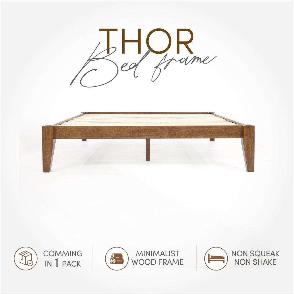 Thor Japanese Joinery Bed Frame King, Solid Wood (Walnut)