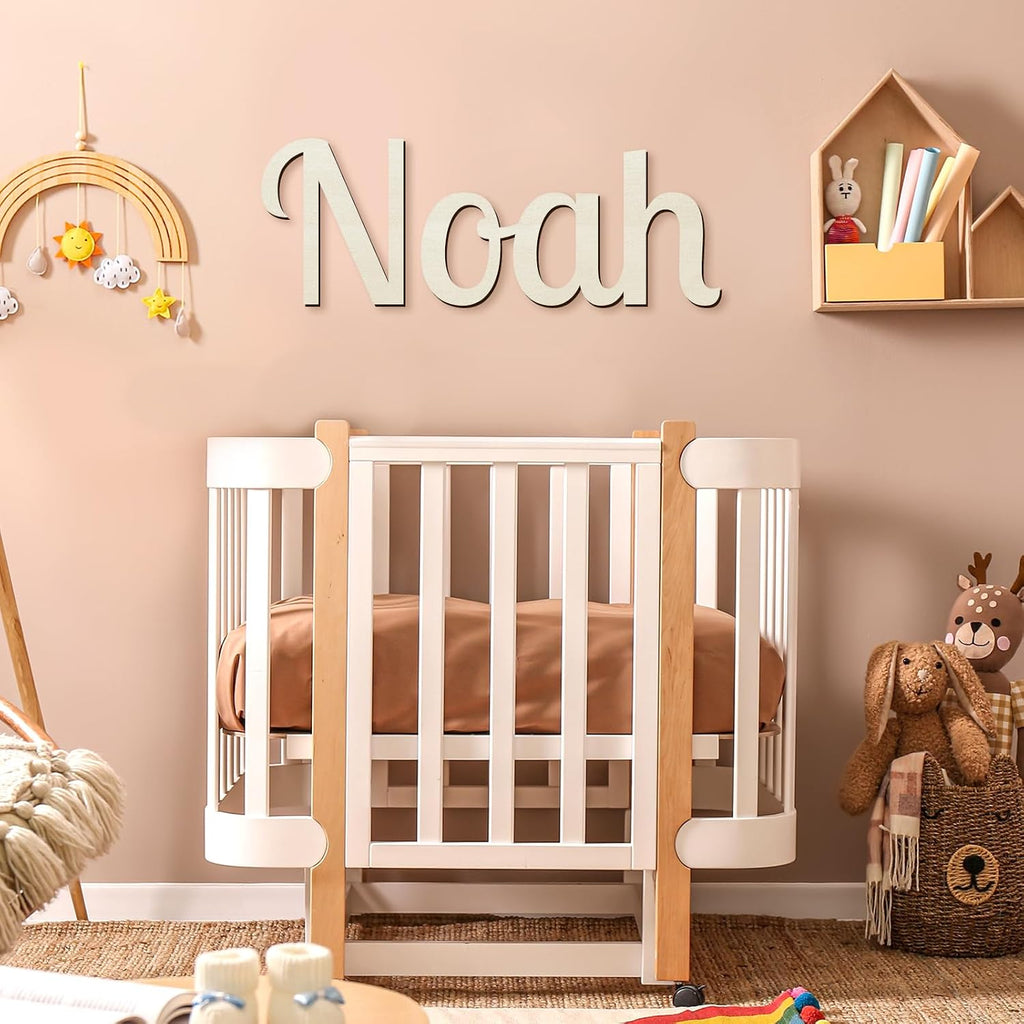 Wood Baby Name Sign, Personalized Nursery Name Wall Decor with 4 Colors 8 Fonts Options, Solid Wood Name Plaque, Kids
