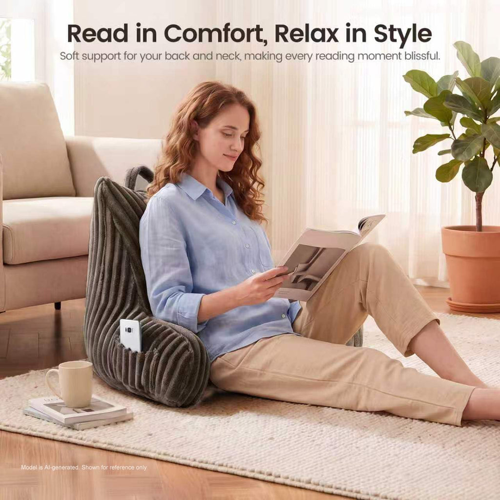 Reading Pillow for Sitting up in Bed, Adjustable Memory Foam Bed Rest Pillow, Wide-wale Plush Cover Machine Washable
