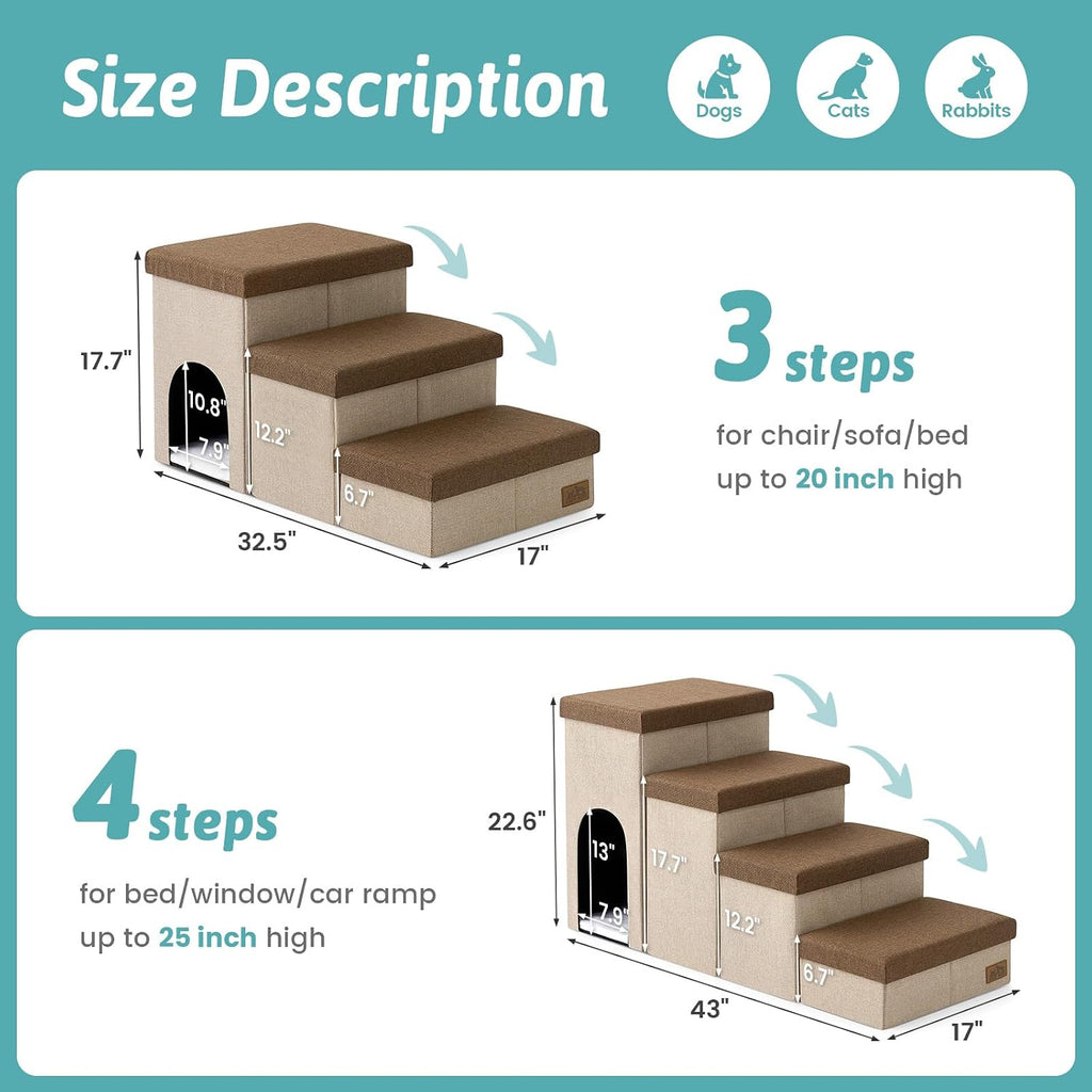 Dog Stairs with Storage, 22.6" H Dog Steps with Condo, 4-Step