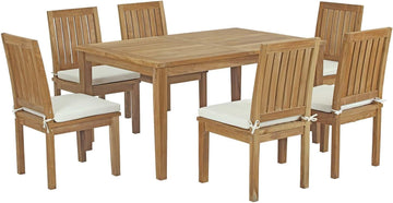 Marina Premium Grade A Teak Wood 7 Piece Patio Teak Outdoor Dining Set in Natural White