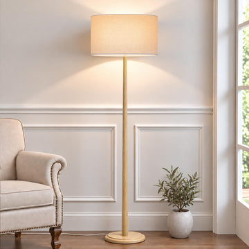 61" Natural Wood Floor Lamp with Linen Drum Shade, E26 Base, UL listed