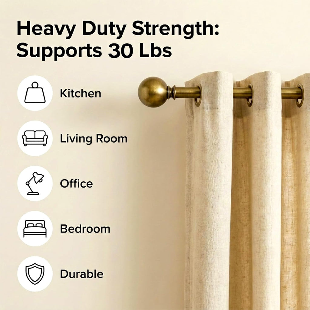 Brass Curtain Rods for Windows, 1 Inch Modern Metal Drapery Rods, Adjustable Heavy Duty Curtain Pole