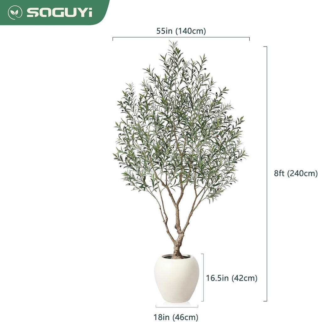 8 Feet Olive Trees Artificial Indoor with Round Artisan Planter