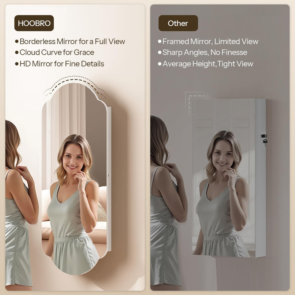 Jewelry Cabinet Wall/Door Mounted, LED Jewelry Organizer, Lockable