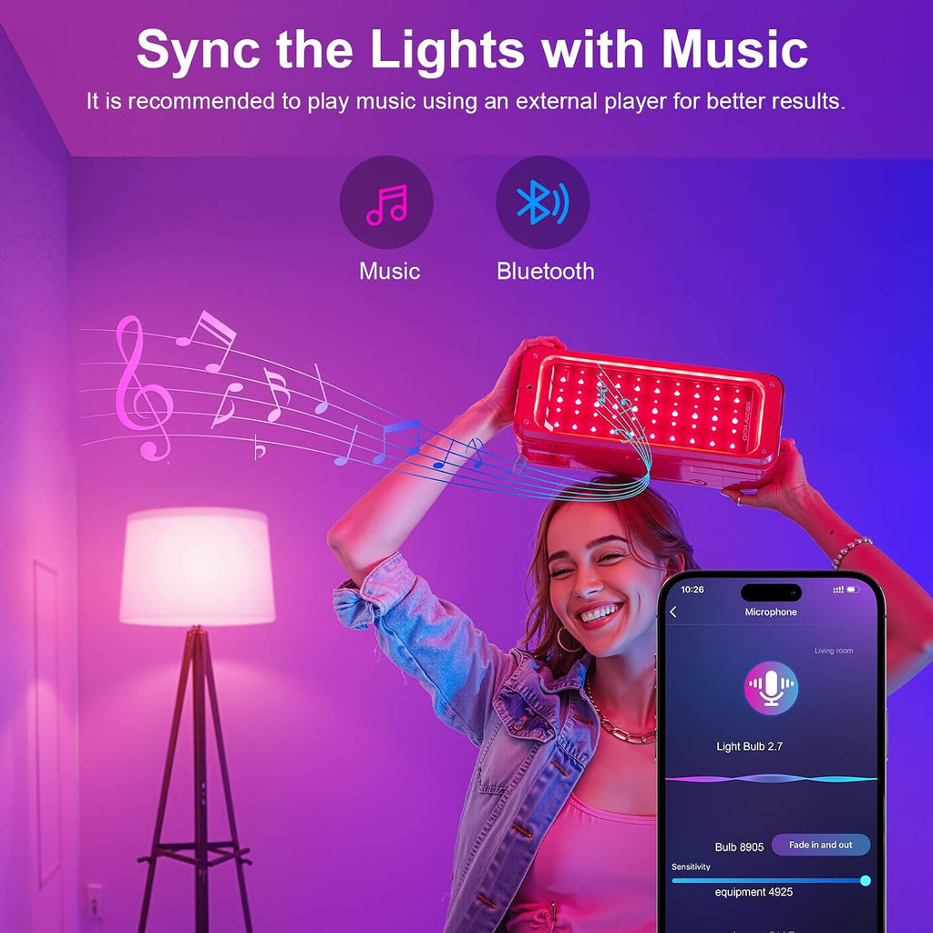 Smart Light Bulbs - Led Dimmible Color Changing Light Bulb for Home Works with Bluetooth Music Sync - A19 RGB
