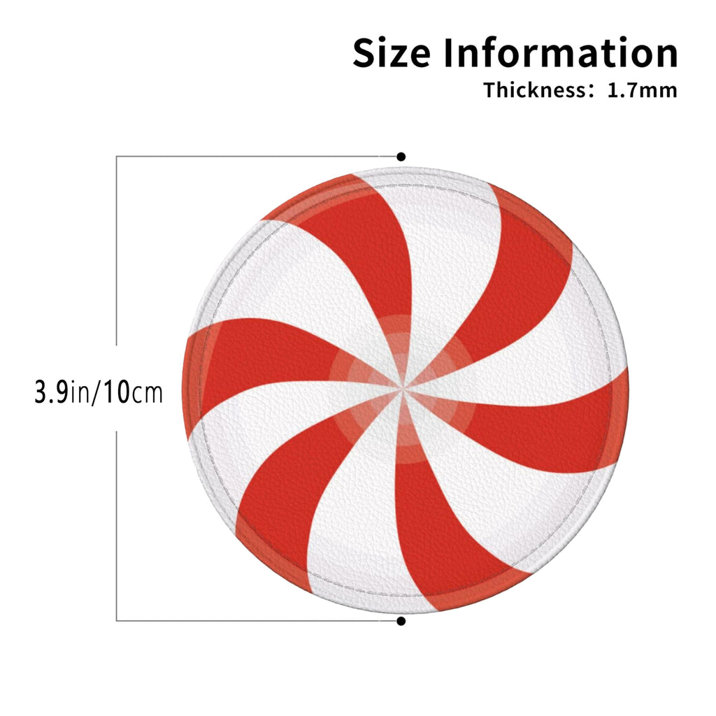 Christmas Candy Coasters Leather Round Drink Coasters 6 Pcs Set with Holderor for Cup Drink Coffee Table Bar Home