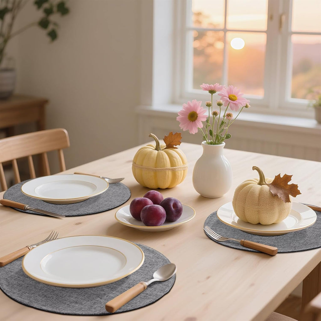 Faux Cotton Linen 15 Inch Round Cloth Place mats, Set of 8