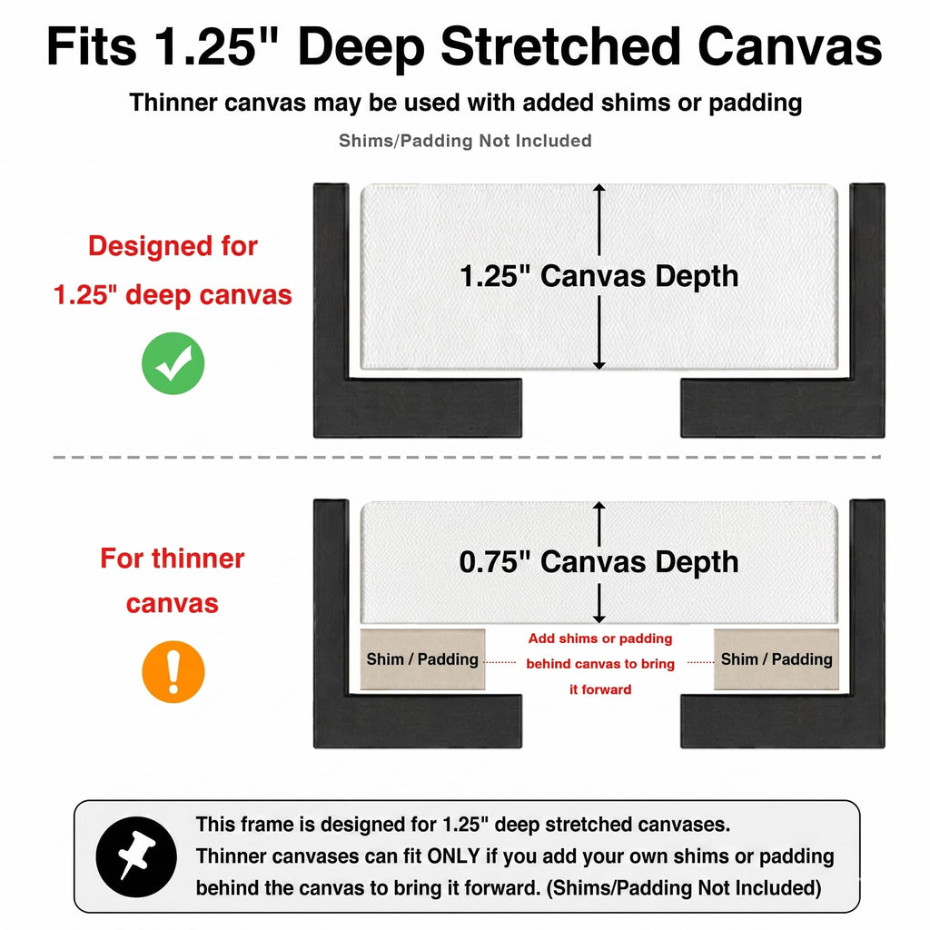 Canvas Floater Frame for Finished Canvas Art, 1.25" Deep Floating Shadow Gap Design, Floating Frame for Canvas Art