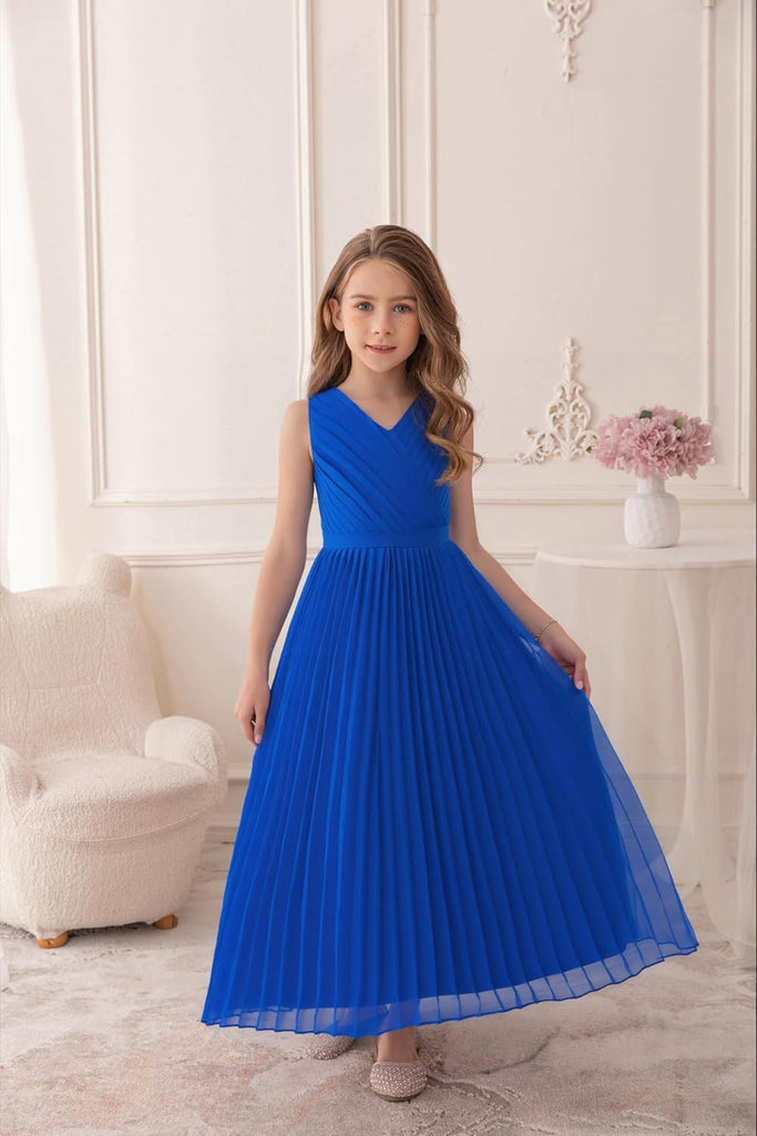 Flower Girls Wedding Guest Dress Junior Bridesmaid Formal Pageant Pleated Fancy Long Dresses Evening Party Gown