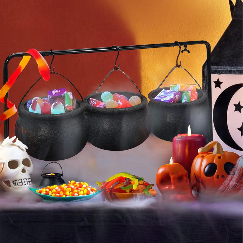 Halloween Decorations Indoor, 3 Pack Witches Cauldron Serving Bowls on Rack - Set of 3