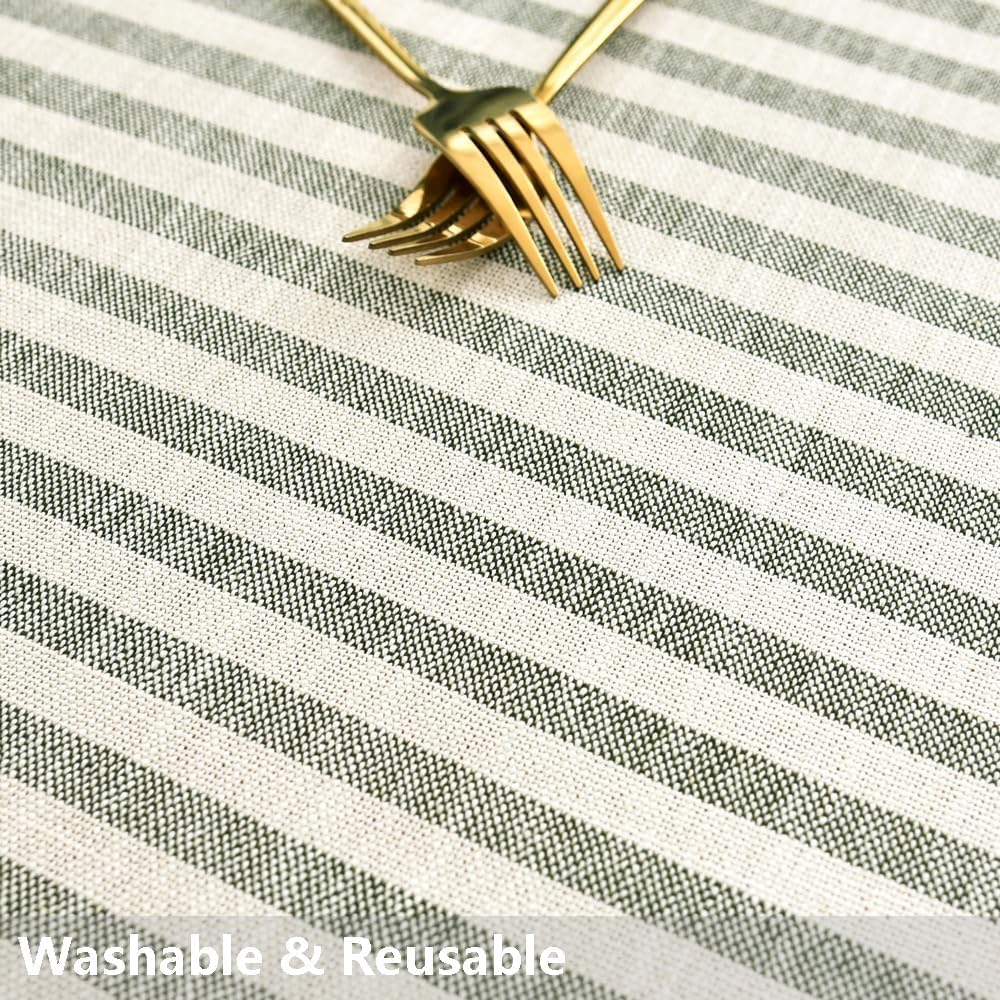 Extra Long 120 Inch Cotton Tablecloths Olive Green Stripe Table Cloth Washable Cloth Tablecloths for 8 Foot Rectangle