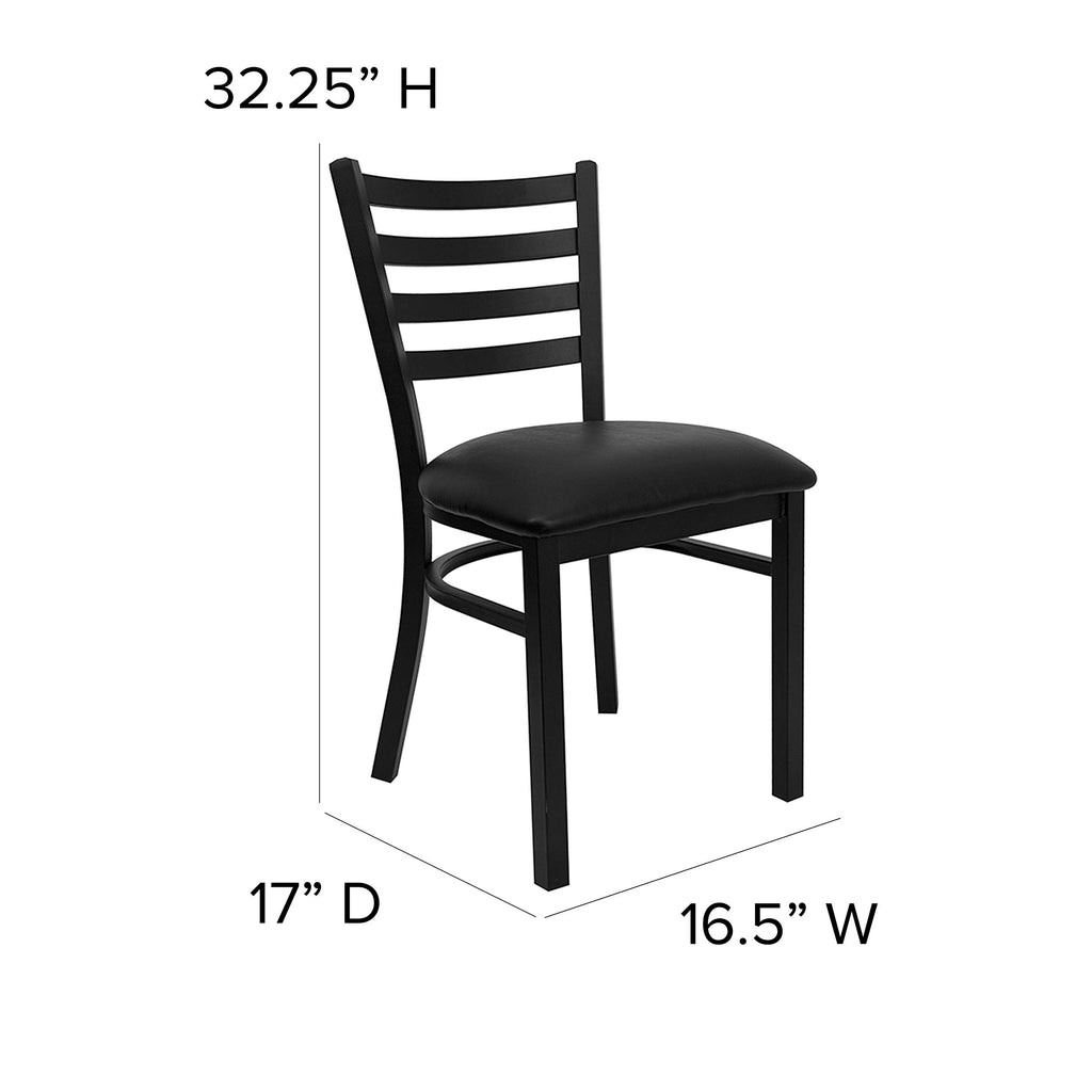 4 Pk. HERCULES Series Black Ladder Back Metal Restaurant Chair - Black Vinyl Seat
