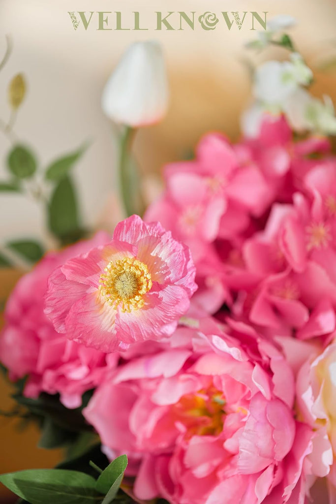 Artificial Flowers in Vase, Silk Hydrangea Bouquet and Peonies Artificial Flowers Table Centerpieces with Faux Water