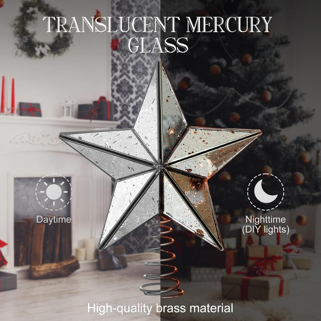 9.8 Inch Christmas Tree Topper Antique Mercury Glass Star Miniature Star Treetop Xmas Treetop Ornament for Tree Home
