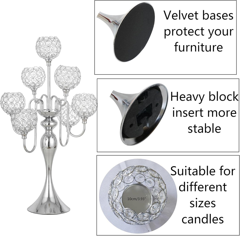 Silver Candelabra for Table Centerpiece with Crystal, 7 Arms 27.1 inch Tall Candle Holders with Globes, Dining Table