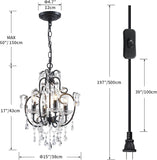 Plug-in 4-Lights Crystal Chandelier with K9 Crystals, Black Farmhouse Style Pendant Light, H17 x D12, Chain Adjustable A109-B0D73KR1MX