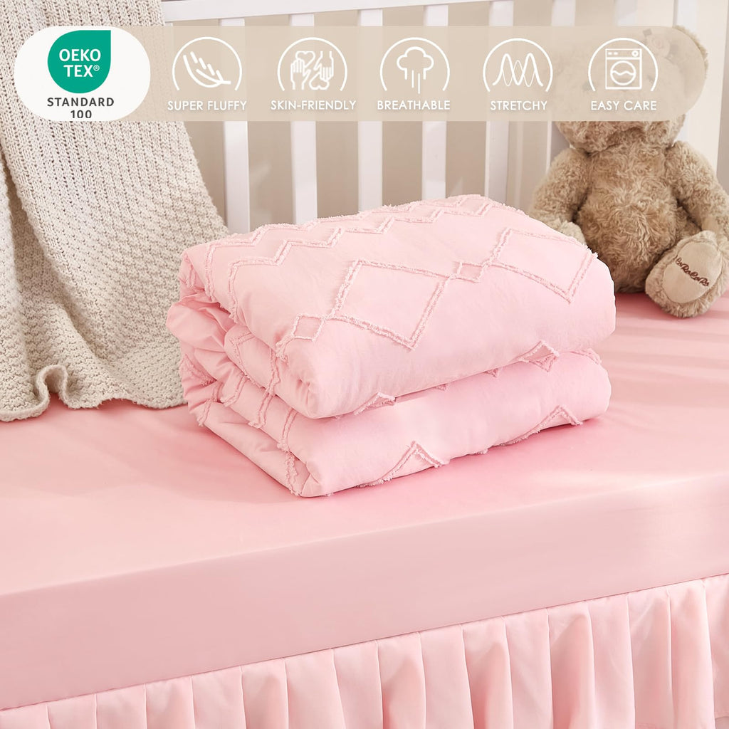 3-Piece Tufted Ruffle Crib Bedding Set for Girls - Ultra Soft Baby Bedding Set Includes Boho Crib Comforter, Sheet &
