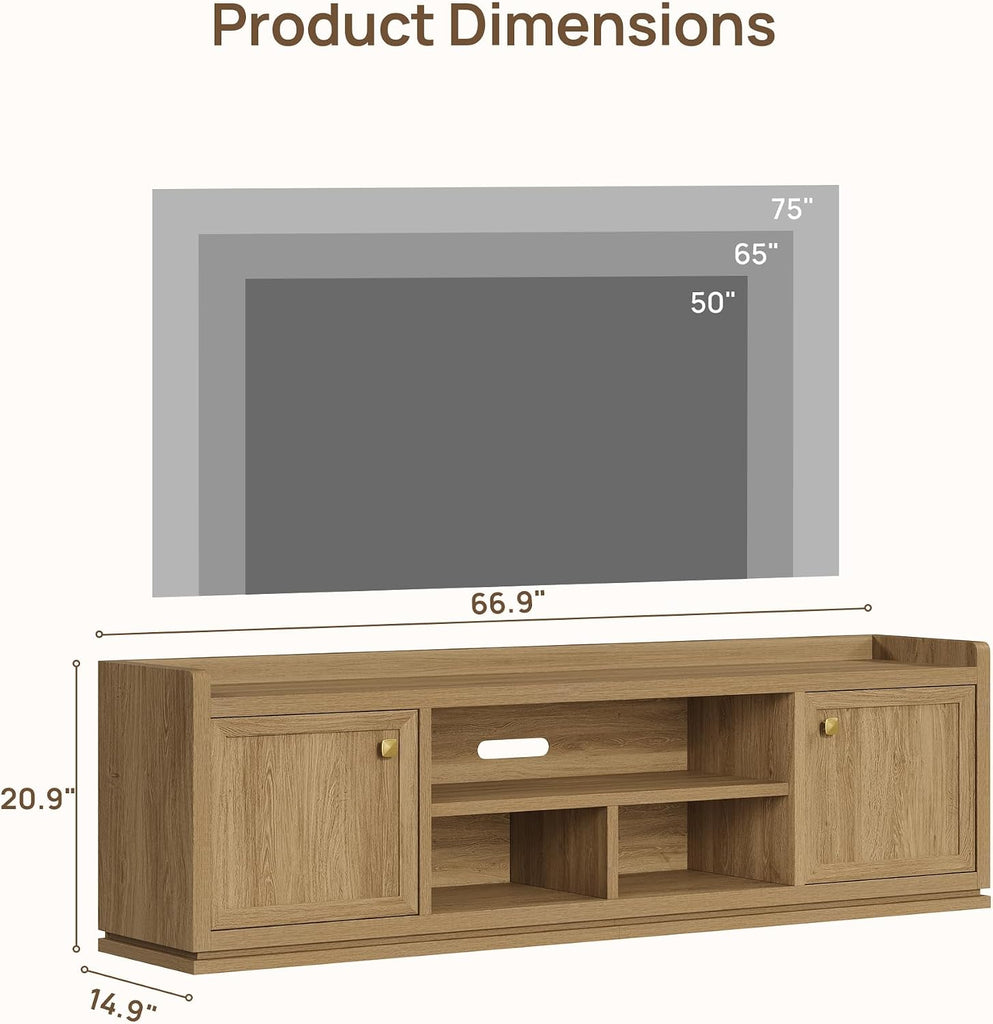 TV Stand Entertainment Center - 67" TV Console for Living Room Modern TV Stand for Bedroom, Media Console with Shelf