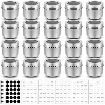 20 Pack Magnetic Spice Jars, Magnetic Spice Containers for Refrigerator, Seasoning Tins with Clear Top Lid, 240 PVC