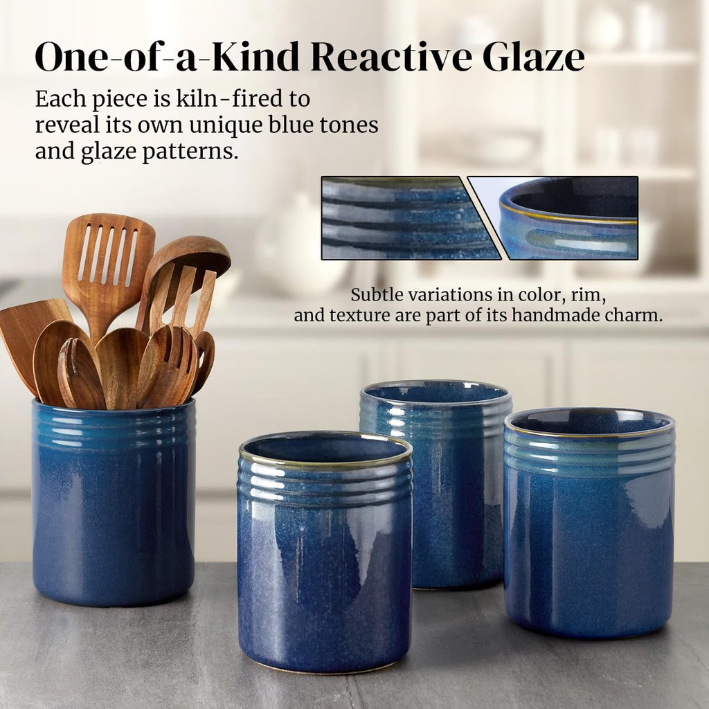 7.2" Kitchen Utensil Holder, Extra Large Farmhouse Utensil Holders for Countertop, Ceramic Utensil Crock, Anti Slip