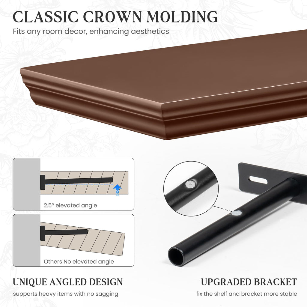 Floating Shelves, Walnut, 72 Inch Long, 9.3 Inch Deep, 1 Pack