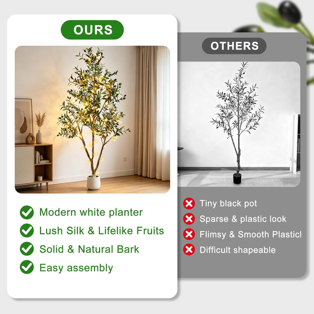 6FT Artificial Olive Tree with Lights & Planter, Realistic Faux Olive Plant