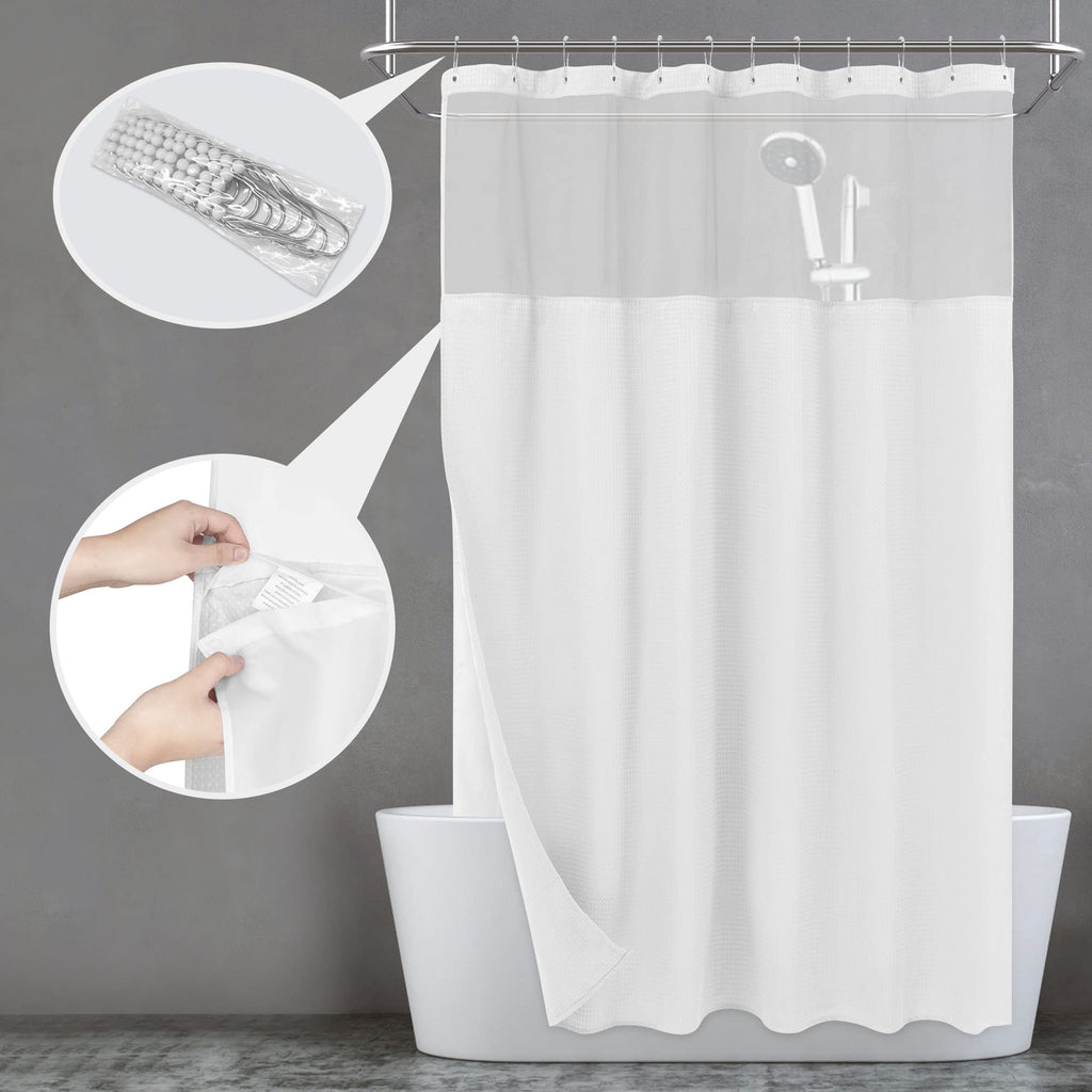 Extra Long Waffle Shower Curtain with Snap-in Liner White, 71x84