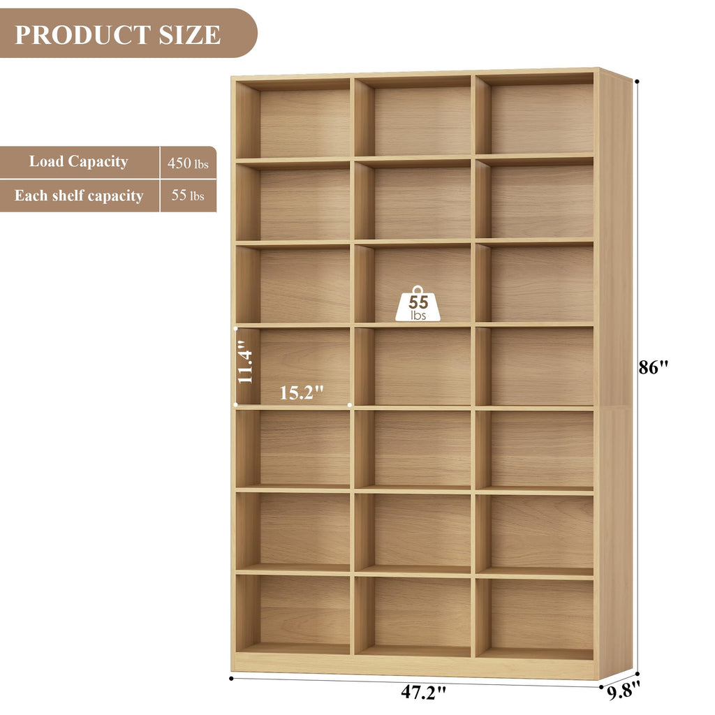86" H Triple Wide Bookshelf and Bookcase, 7 Tier Tall Bookshelf with Storage, Large Bookcase with 21 Open Display