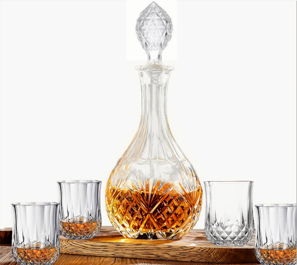 Whiskey Decanter with Glass Stopper,27 oz Diamond Engraved Wine Bottle