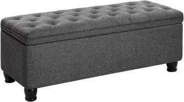 Storage Ottoman, 46.5 Inches Bedroom Bench, Solid Wood Legs | Buttons Decoration, Non-Slip Foot Pads, 330.7 lb Load