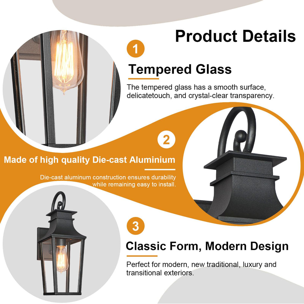 19" Matte Black Large Outdoor Wall Sconce