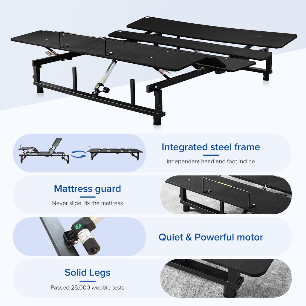 Black Adjustable Bed Base Frame - King Size Zero Gravity with Head & Foot Incline, Quiet Dual Motor & Wireless Remote