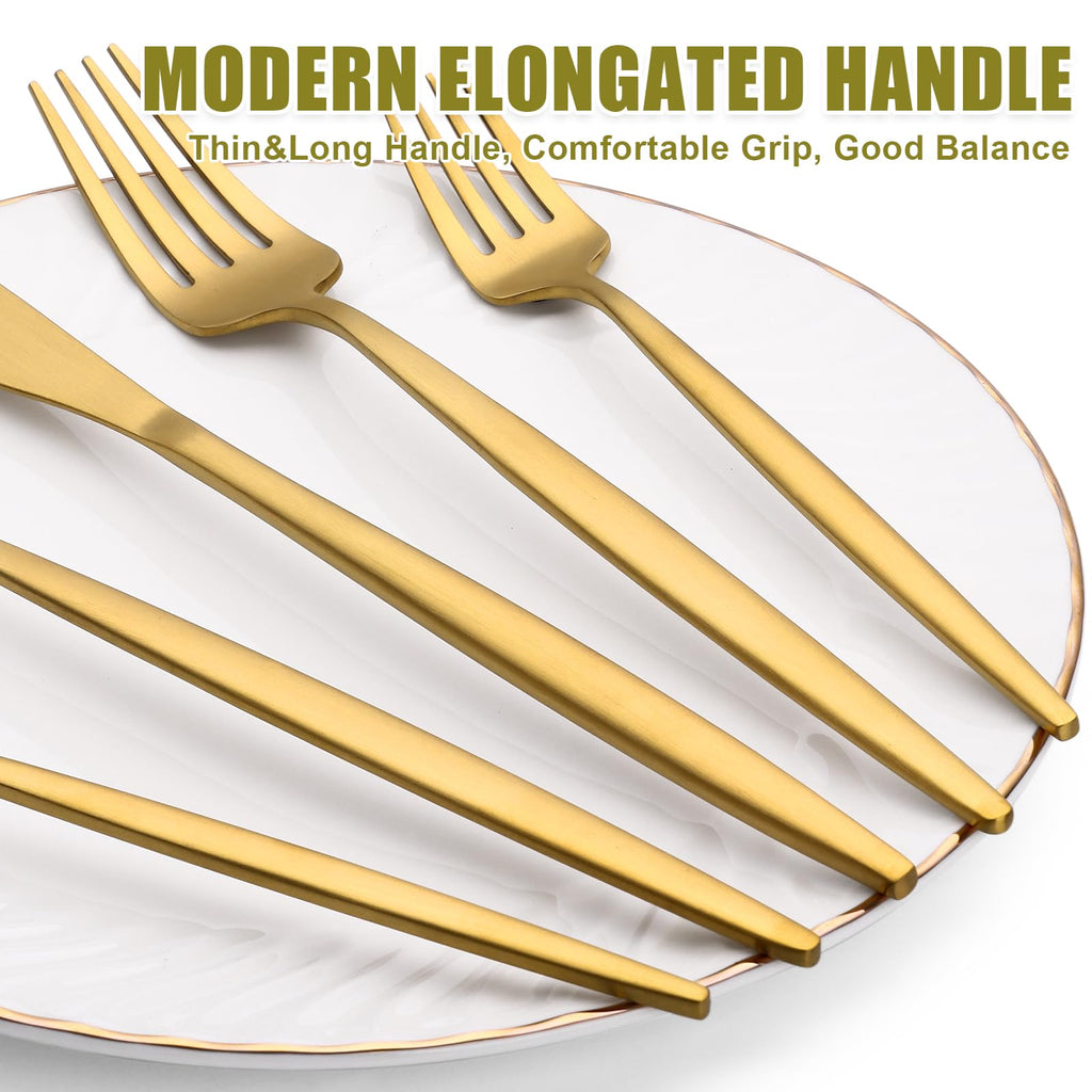 40 Piece Gold Silverware Set for 8, Stainless Steel Flatware Set, Gold Cutlery Set Utensils Set, Tableware Include