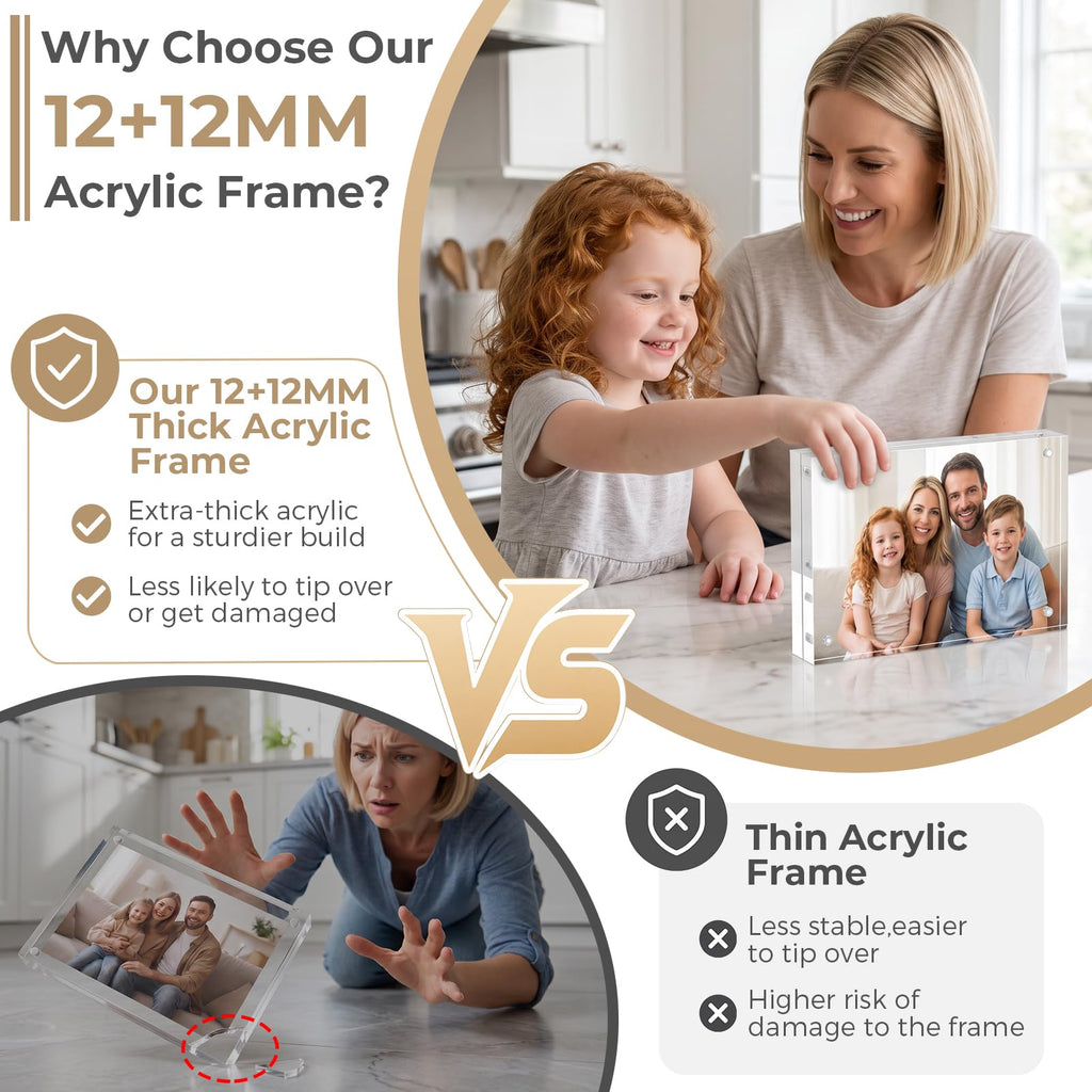 5x7 Acrylic Frame 5 Pack, 24MM Thicker Frameless Clear Picture Frames