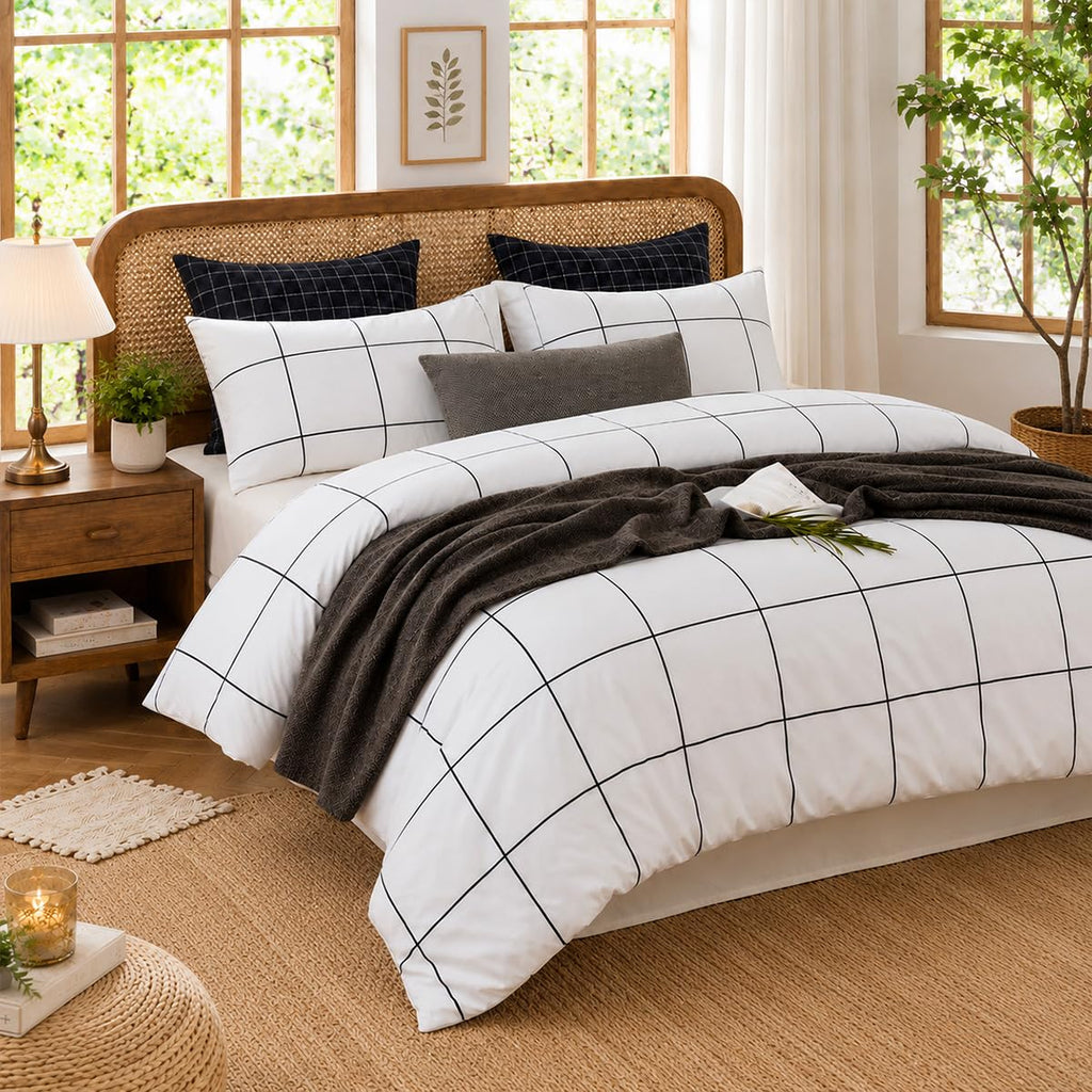 Gingham Comforter Set 3 Pieces, Black White Plaid Bedding