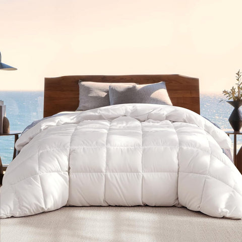 Queen White Goose Feather Down Fiber Comforter -100% Cotton Shell All Season Duvet Insert,Luxury Hot