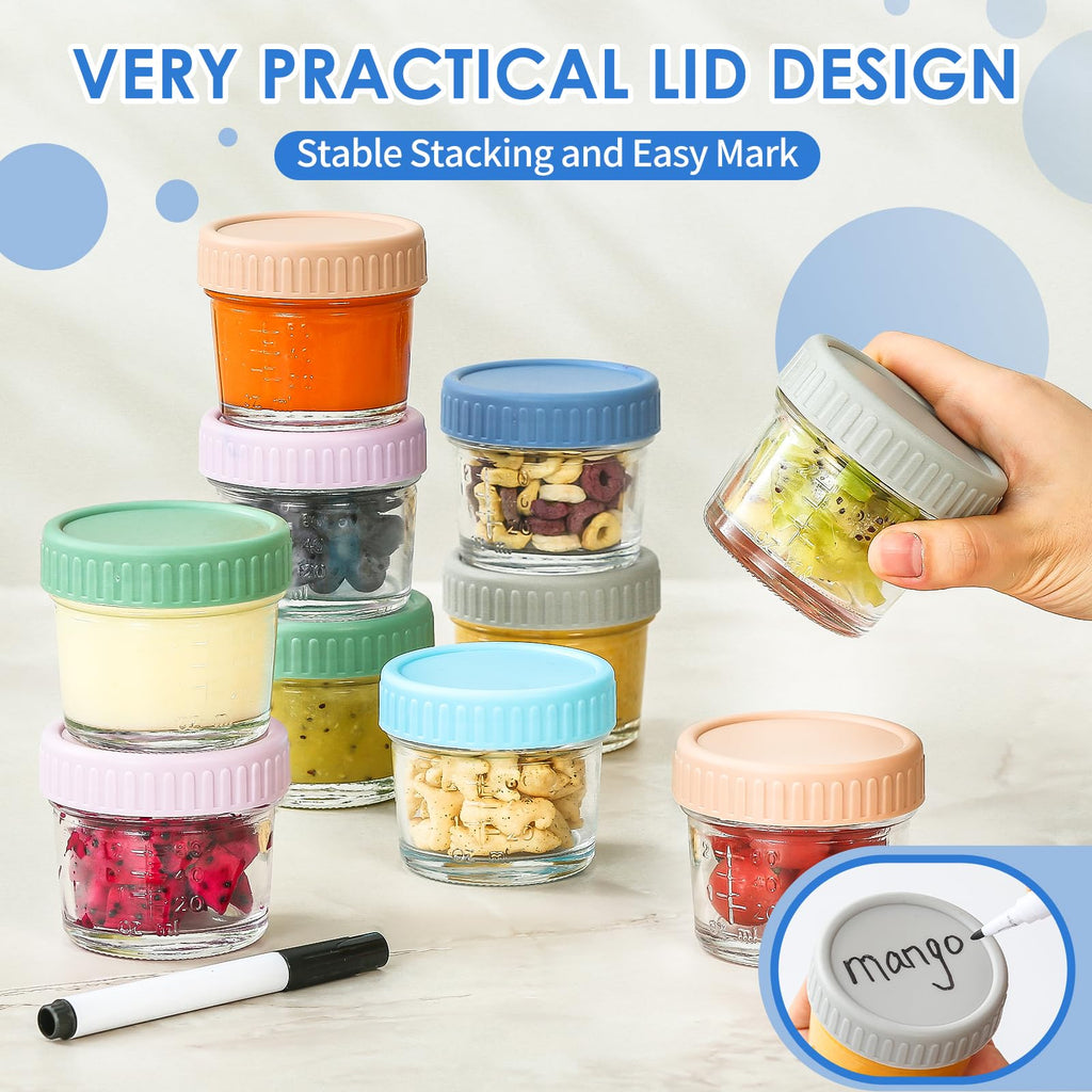 6 pcs Baby Food Storage Containers 4 Oz Small Glass Jars with Lids