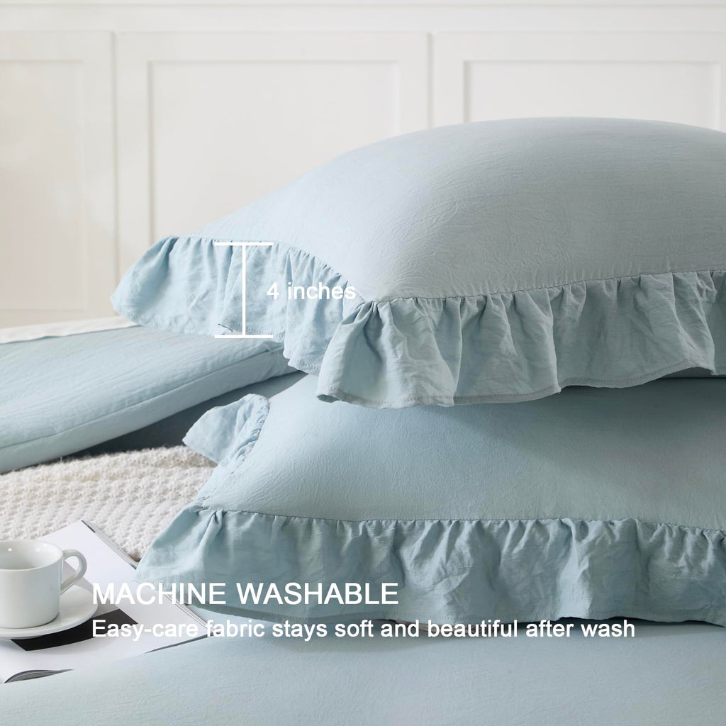 Double Ruffle Blue Comforter Farmhouse Bedding