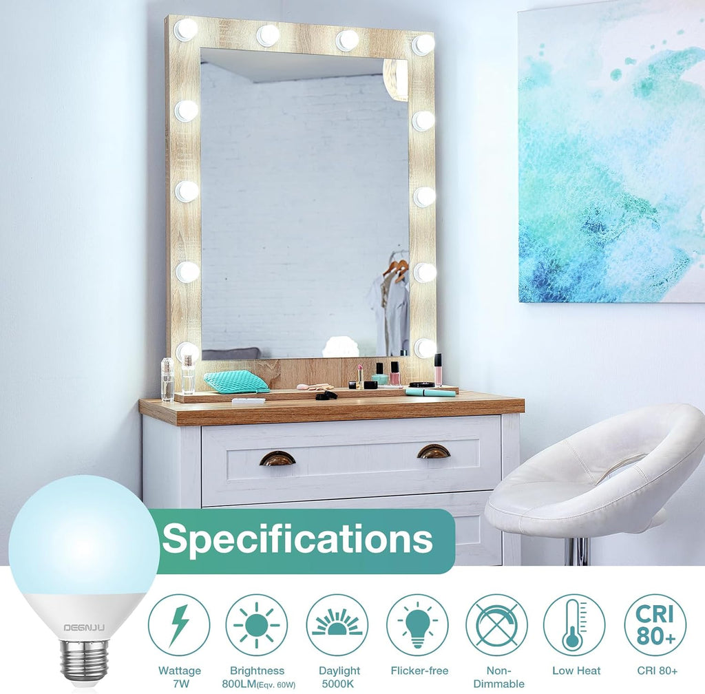 LED Vanity Light Bulbs, 60W Equivalent, Bathroom Light Bulbs 5000K Daylight White, 800 Lumens, G25 Globe Bulb
