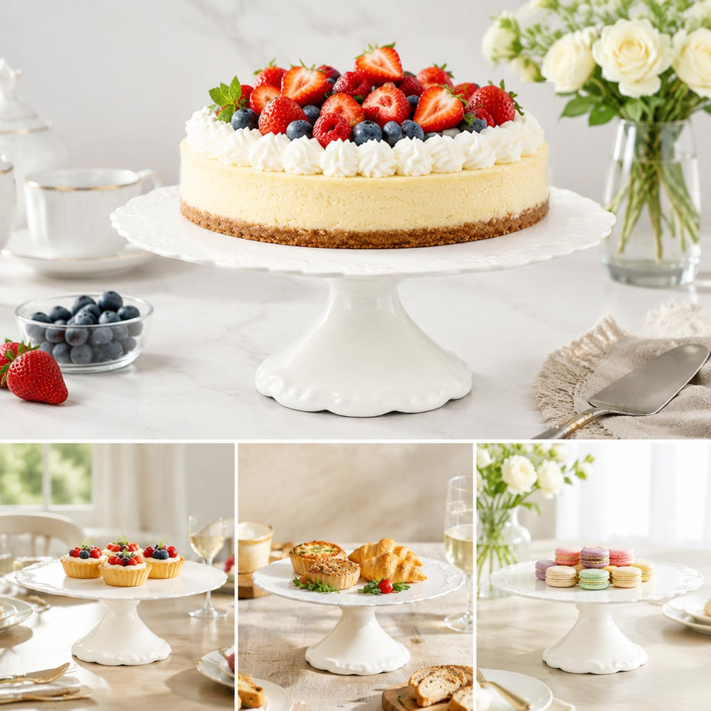 10 Inch Ceramic Cake Stand, White Pedestal Dessert Plate for 8 Inch Cakes