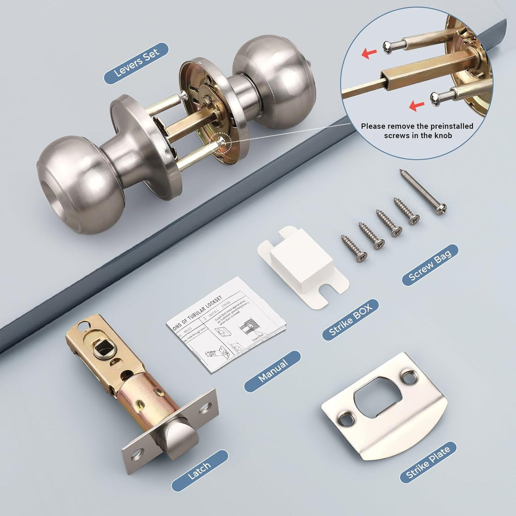 3 Pack Privacy Door Knob with Lock in Brushed Nickel Finish , Indoor Security Door Handle with Privacy Lock, Satin